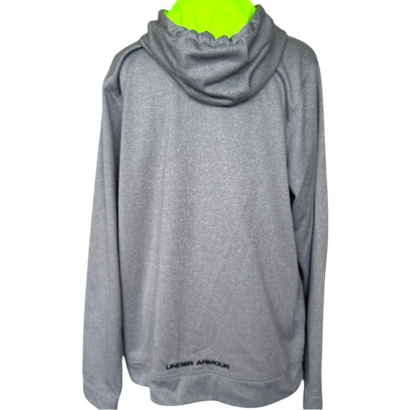 Under Armour Gray Hoodie Large Bright Neon Green Logo Style #1241995 Sz M - Picture 2 of 11